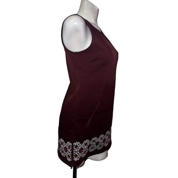 Athleta Burgundy Sleeveless Dress Geometric Print Zipper Pockets Women's Size S - Picture 3 of 10